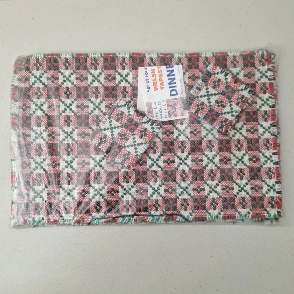 RARE Vintage 100% Wool Welsh Tapestry 4 Dinner Place Mats 4 Coasters NEW SEALED